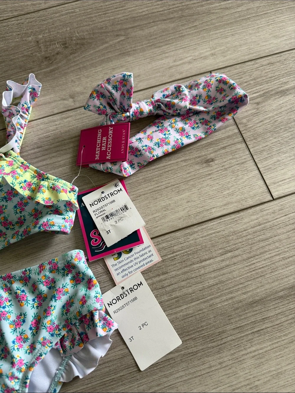 Andy & Evan Girls Floral Ruffle bikini set matching headband 3T NEW